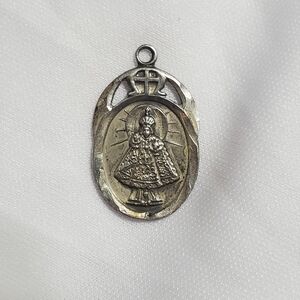 Infant Prague Medal Baby Jesus Old Sterling Silver Vintage Catholic Pendent